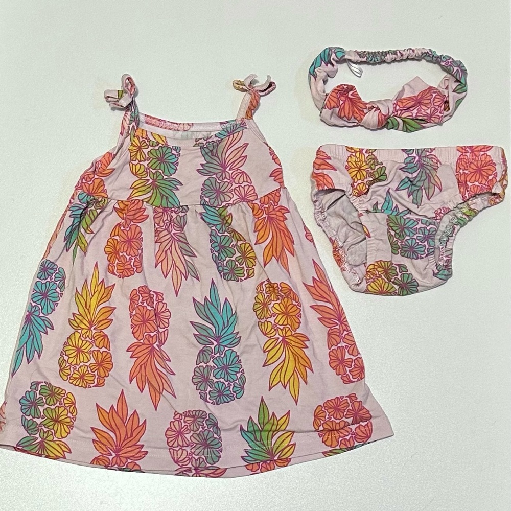 Coco Moon bamboo dress, diaper cover, bow 6-12 months